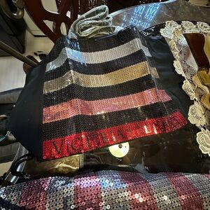 Victoria's Secret Black Tote with Multicolor Sequin Stripes